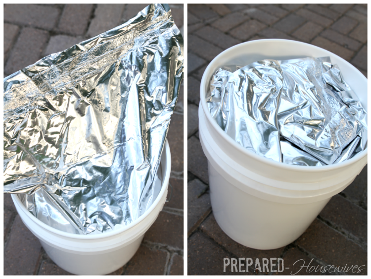 fold mylar bag into bucket